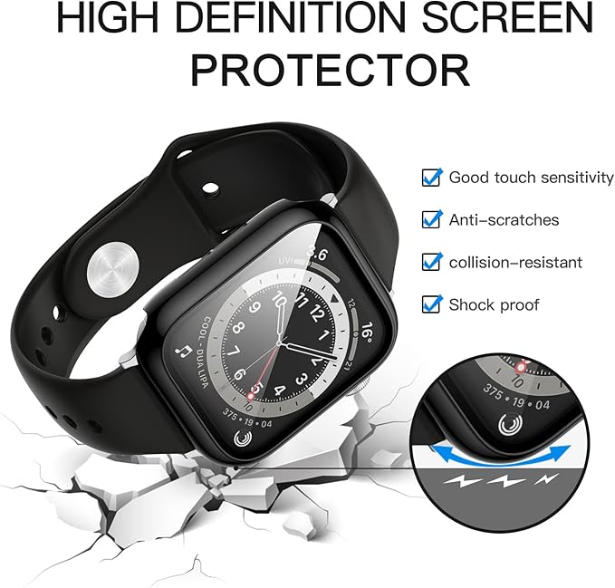 2 Pack Hard PC Case Compatible with Apple Watch Series 9/8/7 41mm, Case with Tempered Glass Screen Protector Overall Bubble-Free Cover for iWatch 9/8/7 Accessories, (Black+Black,41mm) - Image 2
