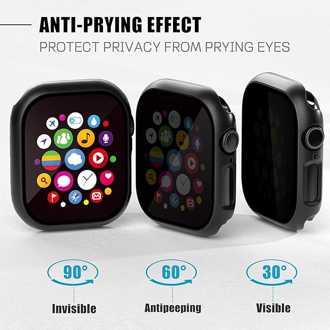 2 Pack Privacy Case for Apple Watch Screen Protector, Anti-Spy Tempered Glass Film Apple Watch Cover Hard PC Case Bumper for iWatch Series 11 Series 10 - Black/Clear 46mm - Image 2