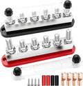 650A Marine Bus Bar Heavy Duty Power Distribution Block, Battery Busbar, Automotive Buss bar Terminal Block with 6X 3/8" (M10) Studs for Car, Boat and Solar Wiring (Black+Red) by Aienxn