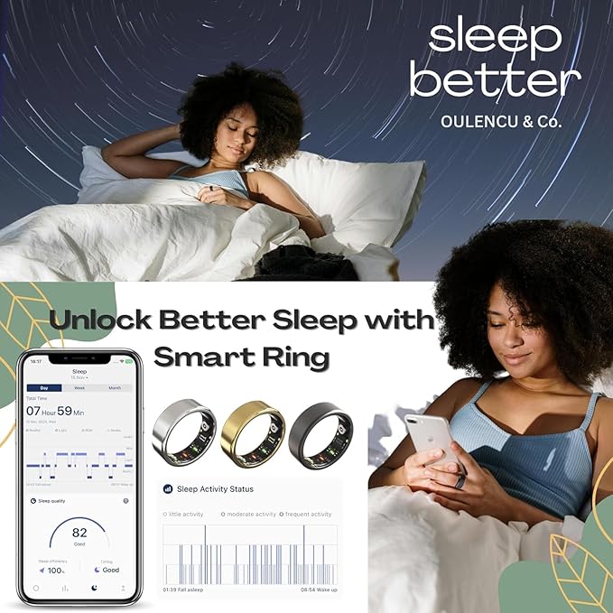 2026 Smart Ring for Women and Men,Sleep Tracker,Fitness Smart,Activity Tracker,Sleep Monitor,Stress/Heart Rate/Cycle Monitoring - No Subscription Required (Gold, #9-ID:59.5mm) - Image 5