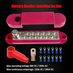 1/4" Stud Power Distribution Block Bus Bar with 12 x #8 Screws, Ampper 5.3" 12V 150A Marine BusBar Battery Distribution Block Kit W/Cover for Car Boat Solar (Red) - Image 2