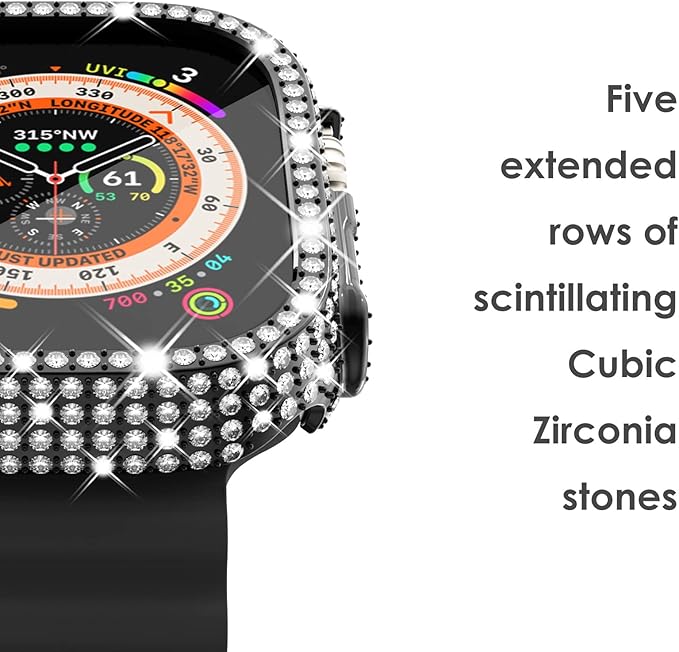 [2+1] Surace Compatible with Apple Watch Ultra 49mm Screen Protector Case, 400 Diamonds with Screen Protector Bling Case Tempered Glass Protective Cover for Apple Watch Ultra 49mm, Black - Image 3