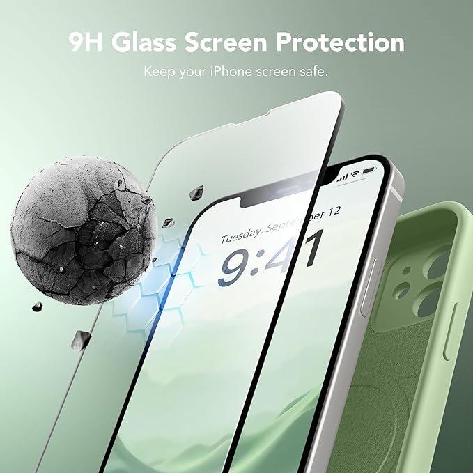 Magnetic for iPhone 12 Case, Compatible with MagSafe, [Full Camera Protection][Screen Protector] Silicone Shockproof Protective Phone Case for iPhone 12 6.1", Matcha - Image 4