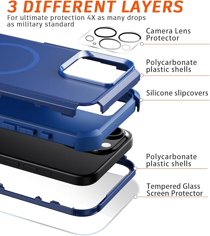 Diverbox for iPhone 15 pro max case - [Compatible with MagSafe] [with Screen Protector ] [Shockproof] [Dropproof] Heavy Duty Protection Phone Case for iPhone 15 pro max (Blue) - Image 6
