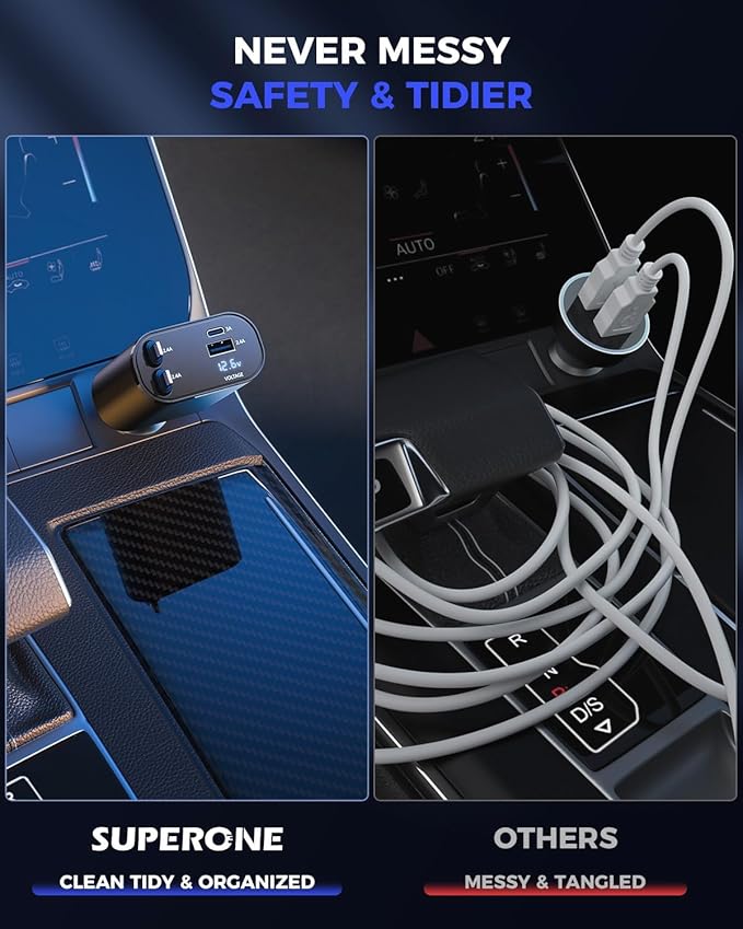 SUPERONE 4-in-1 Car Charger with Retractable Apple Cords, USB C Charger Car Adapter Compatible with iPhone 17/16/15/14/13/12/11 Pro Max Samsung Android Phones - Image 4