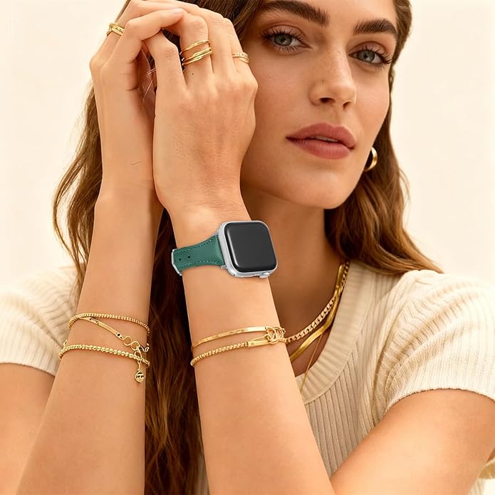 Slim Genuine Nappa Leather Bands Compatible with Apple Watch Band 38mm 40mm 41mm 42mm 44mm 45mm 46mm Women, Sweatproof Ultra Soft Leather Replacement Straps for iWatch Ultra/SE/1/2/3/4/5/6/7/8/9/10/11 - Image 2