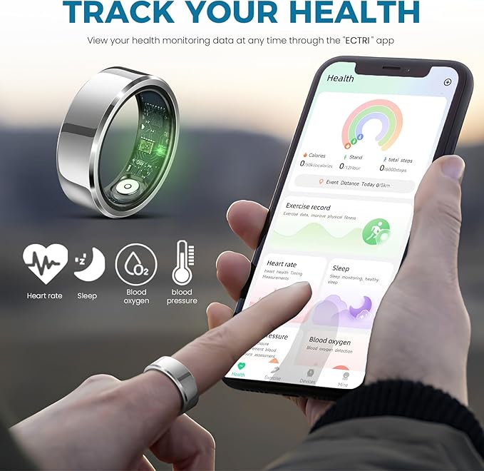 Smart Ring for Women Men Fitness Tracker with Blood Pressure,Heart Rate,Sleep Monitoring,Step Counting,for iPhone and Android,Waterproof smart blood pressure monitor,No Subscription Fees (silver 11) - Image 2