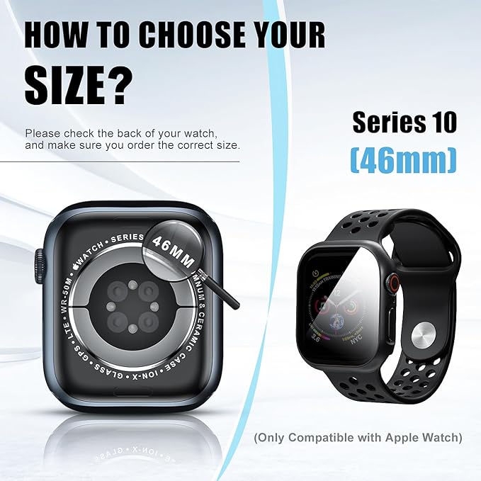 2 Pack Privacy Case for Apple Watch Screen Protector, Anti-Spy Tempered Glass Film Apple Watch Cover Hard PC Case Bumper for iWatch Series 11 Series 10 - Black/Black 46mm - Image 6