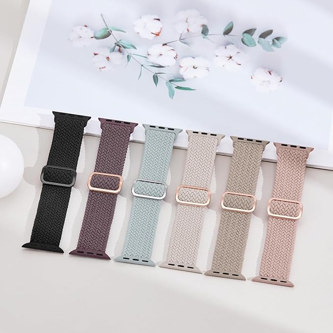 6 Pack Braided Stretchy Bands Compatible with Apple Watch Band 38mm 40mm 41mm 42mm 44mm 45mm 46mm 49mm Women Men, Adjustable Nylon Solo Loop Elastic Straps for iWatch Series 11 10 9 8 7 6 5 4 SE Ultra - Image 6