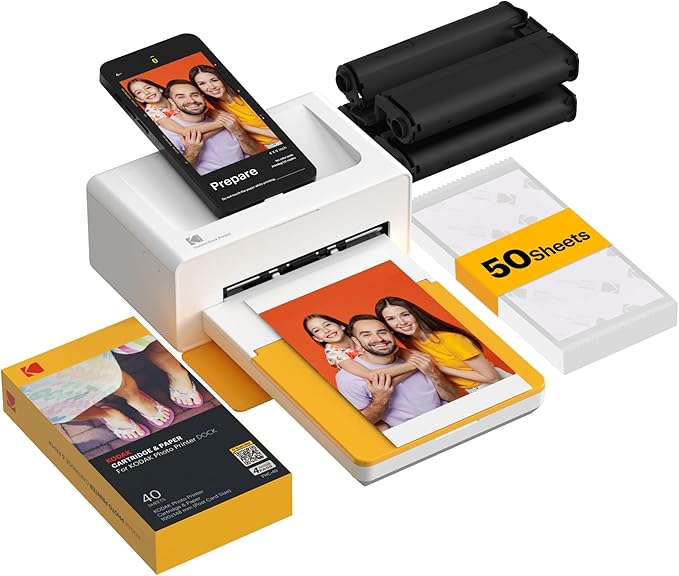 KODAK Dock Plus 4x6'' Photo Printer, 50 Sheets, Docking & Bluetooth Smartphone Printer for iPhone & Android, Instant Color Prints, 4PASS Dye Sublimation by Kodak