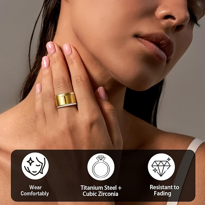 Emibele 3 Pack Stackable Rings for Oura Ring Gen 3/Oura Ring Gen 4, Stainless Steel No Tarnish Stacking Ring, Stack Cubic Zirconia Oura Stack Rings, Trendy Jewelry Gifts for Women - Image 3