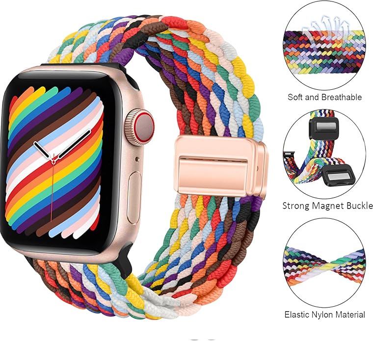 2Pcs Magnetic Braided for Apple Watch Band 41mm 40mm 45mm 44mm Ultra/3/2 49mm 38mm 46mm 42mm Women/Men,Stretchy Elastic Nylon Sport Loop Strap for iWatch Bands series 11 10 9 8 7 6 5 4 3 se 3/2 40 44 - Image 2