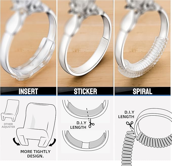Ring Sizer Adjuster for Loose Rings, 64-Piece Set with 3 Types (Spiral Coils, Ring Guards, Sizing Strips) Fits Ring Widths 1-10mm, Invisible Resizing Solution for Women & Men - Image 5
