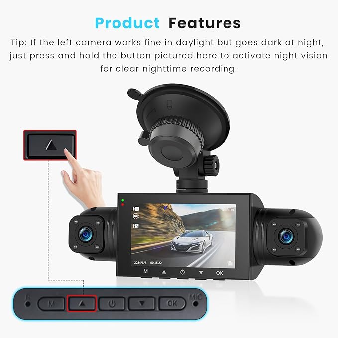 Hikity 4 Channel Dash Cam 360° View Front and Rear Inside, 3" 1080P Dash Camera for Cars Left Right, G-Sensor, Loop Recording, IR Night Vision, with Free 64GB Card - Image 9