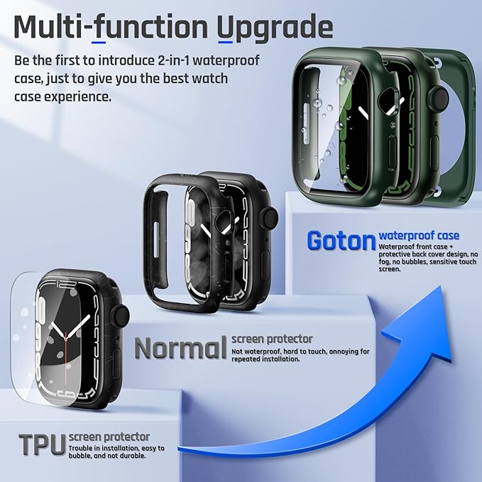 Goton 2 in 1 Waterproof Case for Apple Watch Series 9 8 7 Screen Protector 41mm, 360 Protective Glass Face Cover Hard PC Bumper + Back Frame for iWatch Accessories 41 mm - Image 3