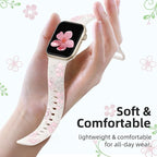 Witzon Floral Band Compatible with Apple Watch Bands For Women 40mm 41mm 38mm 42mm 44mm 45mm 46mm 49mm, Engraved Cute Flower Silicone Dressy Strap for iWatch Series 11 10 9 8 7 6 5 4 3 2 SE Ultra - Image 3