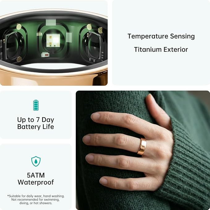 opove O Ring Smart Ring, Fitness Trackers Rings with Sleep/Stress/Heart Rate/Women's Health Monitoring, Comfortable Wearing, Up to 7 Days Using, Fitness Ring for Android & iOS, Rose Gold-Size10 - Image 7