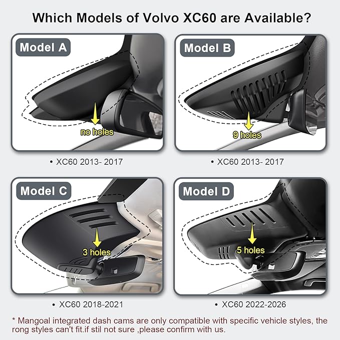 Mangoal 4K Dash Cam Custom for Volvo XC60 2018 2019 2020 2021 (Model C),T5 T6,OEM Look, UHD 2160P Video, WiFi & App,Loop Recording,Easy to Install,64GB Card - Image 2