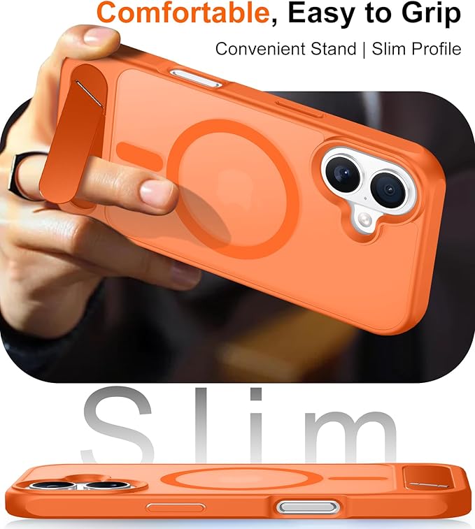 Temdan Designed for iPhone 17 Case, [Built-in Invisible Kickstand][Compatible with MagSafe][Military Grade Shockproof] Slim Translucent Matte Phone Case 6.3 inch (Orange) - Image 7