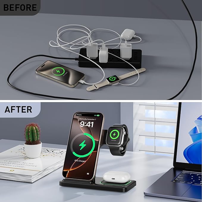 2026 Traveling Portable Wireless Fast Charger for Apple & Android Charging Station 3 in 1 Charging for iPhone17 16 15 14 13 12 11,Apple Watch & Air pods 4 3 2 Pro,Samsung Galaxy-Gifts for Family - Image 6