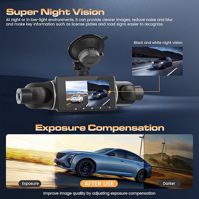 4 Channel Dash Cam 360° View Front and Rear Inside, 3" Display 1080P Dash Camera for Cars Left Right, WiFi APP Control, G-Sensor, IR Night Vision, Loop Recording, with Free 64GB Card - Image 4