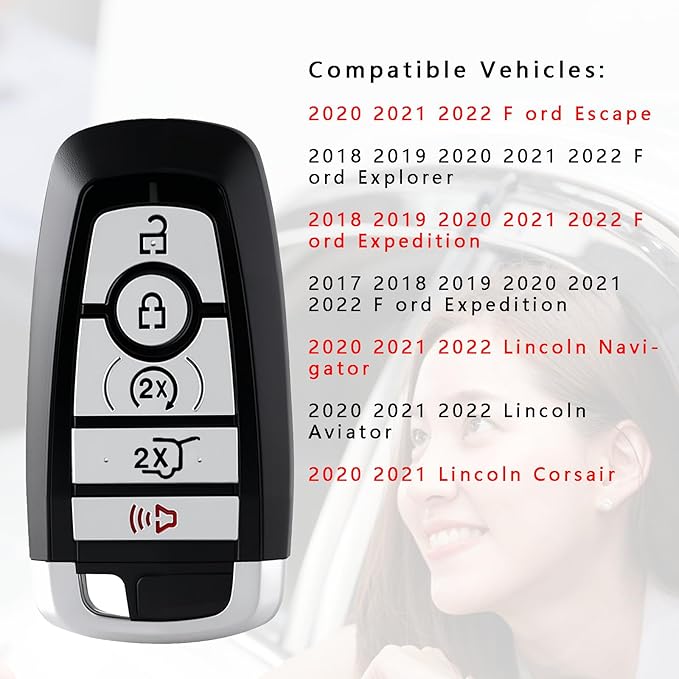 Replacement for Proximity Smart Key Fob for F ord Explorer Expedition Edge 2018-2022 Lincoln Navigator Aviator Corsair 2020-2022 (FCC:M3N-A2C93142600 5 Buttons ) 1 pcs - Image 2