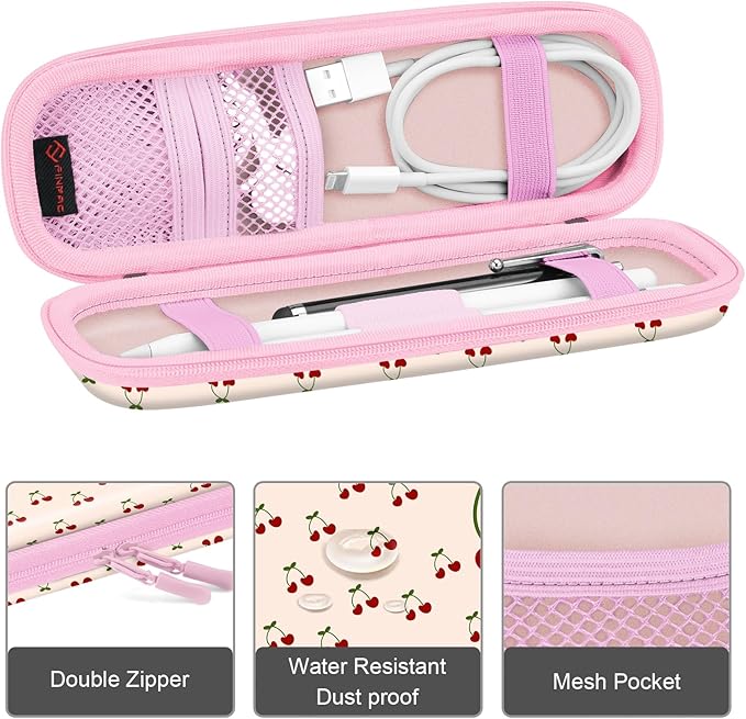 Fintie Holder Case for Apple Pencil Pro, Apple Pencil (USB-C / 1st / 2nd Generation), PU Leather Carrying Bag Sleeve Compatible with Pen, USB Cable, Samsung Stylus, Coquette Cherries - Image 2