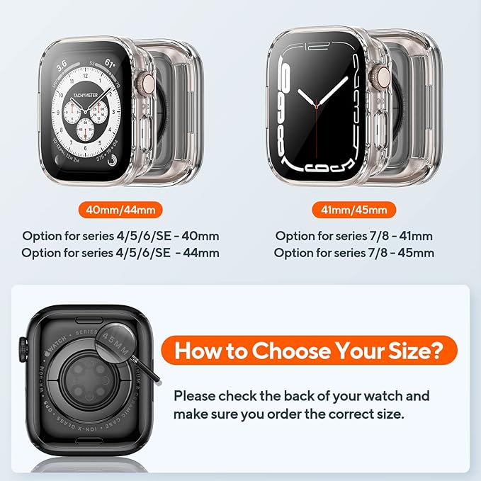 2 Pack 2 in 1 Waterproof Case for Apple Watch Series SE SE 6 5 4 44mm, Straight Edge PC Front & Back Bumper with Tempered Glass Screen Protector 360 Protective Cover for iWatch (44mm, Black/Clear) - Image 7