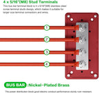 2Pcs 300A Busbar 12-48V DC Heavy Duty Copper Power Distribution Block 4 X M8 (5/16") Terminals Studs 8 Srews with Waterproof Cover Battery Bus Bar for Automotive RV Marine Truck(Black&Red) - Image 3