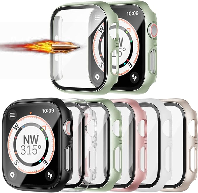 6 Pack for Apple Watch Series 9/8/7 41mm Case with Tempered Glass Screen Protector,JZK Slim Guard Bumper Full Hard PC Protective Cover HD Ultra-Thin Cover for iWatch 9/8/7 41mm Accessories by JZK