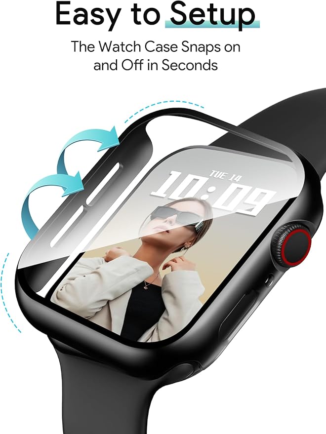 JR.DM 42mm 2 Pack Hard PC Case with HD Tempered Glass Screen Protector for Apple Watch Series 10/11 (2025), Guard Bumper Full Coverage Protective Anti-Scratch Face Cover for iWatch, Black+ Black - Image 8