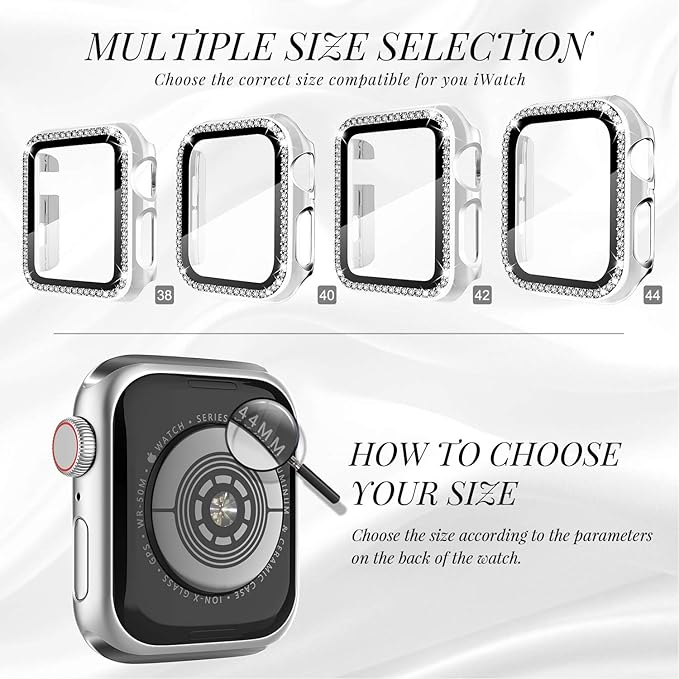 Recoppa Compatible for Apple Watch Case with Screen Protector for Apple Watch 40mm Series 6/5/4/SE, Bling Crystal Diamond Rhinestone Ultra-Thin Bumper Full Cover Protective Case for Women Girls iWatch - Image 2