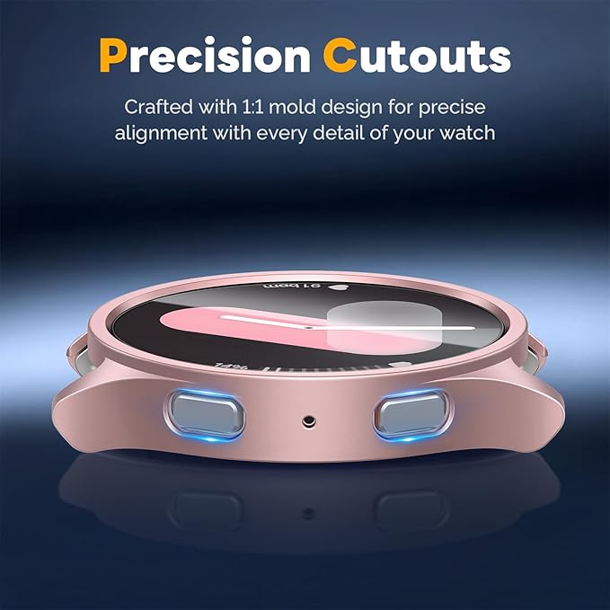 Misxi [2+2 Pack] Case Hard PC Bumper + Tempered Glass Screen Protector [with Auto Alignment Tool Kit] for Samsung Galaxy Watch 7 44mm, Anti-Scratch Cover for Galaxy Watch7, 1 Rose Gold + 1 Transparent - Image 4