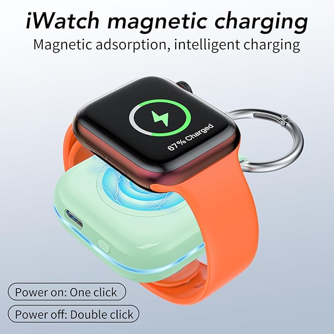 HUOTO for Portable Apple Watch Charger, Mini Purse Keychain 1200mAh iWatch Charger Power Bank Wireless Battery Pack Travel Smart Watch Chargers for Apple Watch Series 11 10 9 8 7 6 5 4 3 2 SE Ultra 2 - Image 8