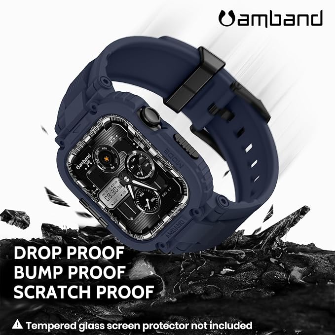 amBand Compatible with Apple Watch Series 11/10 42mm Bands Case for Men Women, M1 Sport Rugged Heavy Duty Protective Cover Tactical Strap Military Protector Bumper for iWatch Accessories - Navy Blue - Image 3