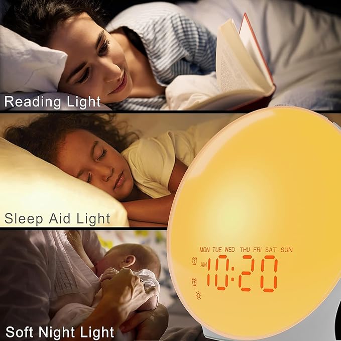 Wake Up Light Sunrise Alarm Clock for Bedroom, 17 Nightlights, Sound Machine with 5W Bluetooth Speaker, 25 Soothing Sounds, SleepTimer, Dual Alarms, FM Radio, Ideal Gift for Baby, Kids, Adults, Senior - Image 8