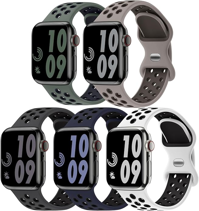 5 Pack Sport Bands Compatible with Apple Watch Band 44mm 45mm 46mm 42mm 41mm 40mm 38mm 49mm for Men Women, Breathable Silicone Wrist Strap for iWatch Series 11 10 9 8 7 6 5 4 3 2 1 SE3 2 1 Ultra3 2 1 by Honeystraper