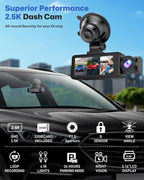 BAEASU Dash Cam Front and Rear 2.5K/1440P, 3 Channel Dash Camera for Cars Dash Cam Front Rear and Inside with 32GB Card, 3.16" IPS Screen, G-Sensor, Loop Recording, Night Vision, Parking Mode - Image 3