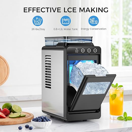 COWSAR Ice Maker Countertop, Portable Ice Machine with External Water Tank, 8 Cubes in 6 Mins, 26 lbs/24Hrs, Self-Cleaning Quiet Compact Commercial Ice Makers for Home, RV, Camping, Black - Image 3