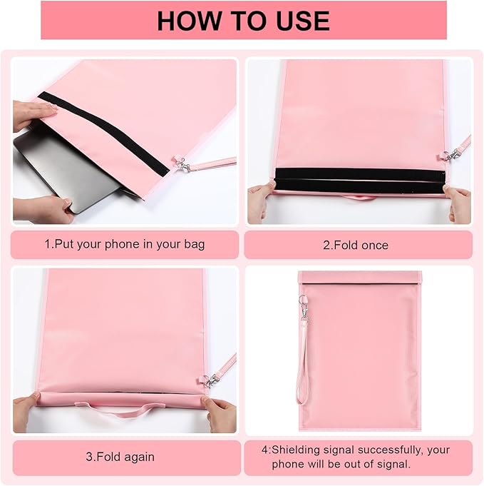 Shinylin 6 Pack Faraday Bags for Laptop Phone Car Key Tablet, EMP Proof Faraday Bags Waterproof Faraday Cage Device Signal Proof Faraday Blocker Pouch for Anti Theft Anti Tracking (Pink) - Image 5