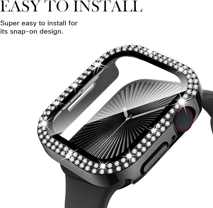 Adepoy Compatible for Apple Watch Case Series 11/10 42mm with Tempered Glass Screen Protector, Double Bling Case Crystal Diamonds Rhinestone Bumper Overall Hard PC Ultra Protective Cover For iWatch 42 - Image 4