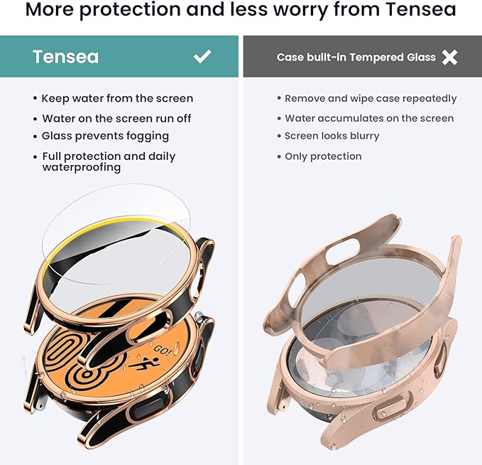 Tensea [4+4Pack for Samsung Galaxy Watch FE 2024/5 2022/4 2021 Screen Protector Case 40mm Accessories, Hard PC Bumper/HD Anti-Fog Tempered Glass Protective Film, Face Cover Set - Image 3