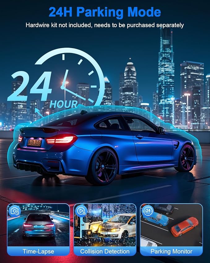 4K Dual Channel Dash Cam Front and Rear, Free 64GB Card Included, 5.8GHz WiFi Dash Camera for Cars, Built-in GPS, G-Sensor, 170°Wide Angle, 3" IPS Screen, 24H Parking Mode, Support 512GB Max - Image 5