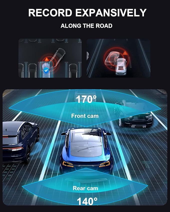YKT 4K Mirror Dash Cam, Rear View Mirror Camera for Car with 2K Camera and 64GB Card, 10' Touch Screen Front and Rear Dashcam WiFi GPS, Night Vision, G-Sensor, Reverse Assist, 24H Parking Mode - Image 4
