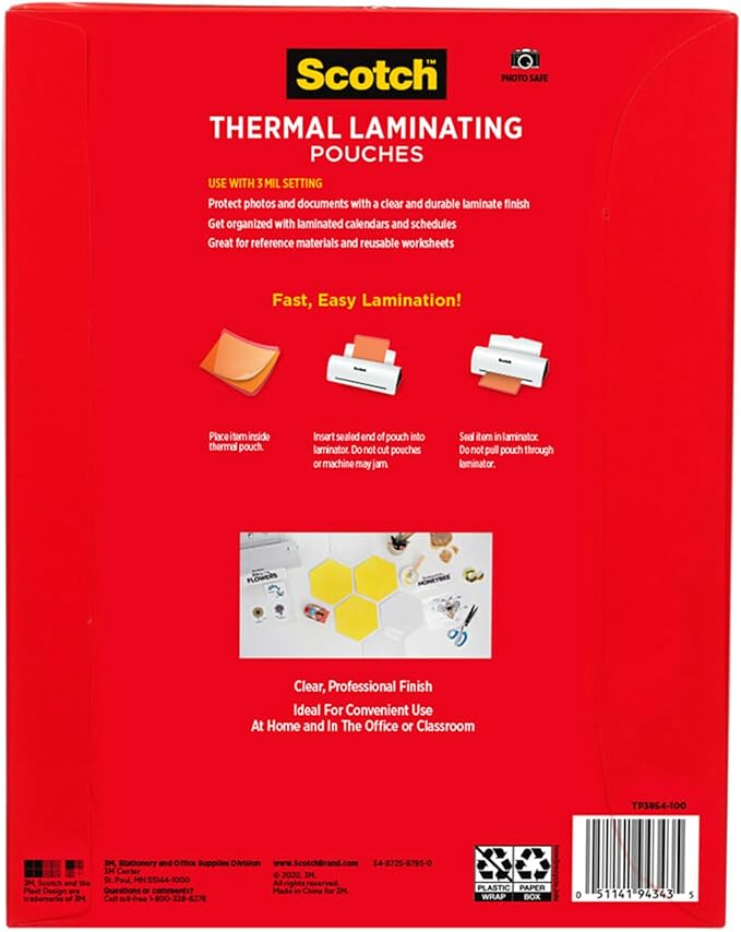 Scotch Thermal Laminating Pouches, for Use with Thermal Laminators, 8.9 x 11.4 Inches, Letter Size Sheets, 100-Count (Pack of 6) - Image 11