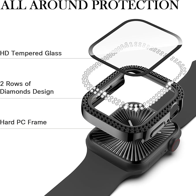Adepoy Compatible for Apple Watch Case Series 11/10 42mm with Tempered Glass Screen Protector, Double Bling Case Crystal Diamonds Rhinestone Bumper Overall Hard PC Ultra Protective Cover For iWatch 42 - Image 3