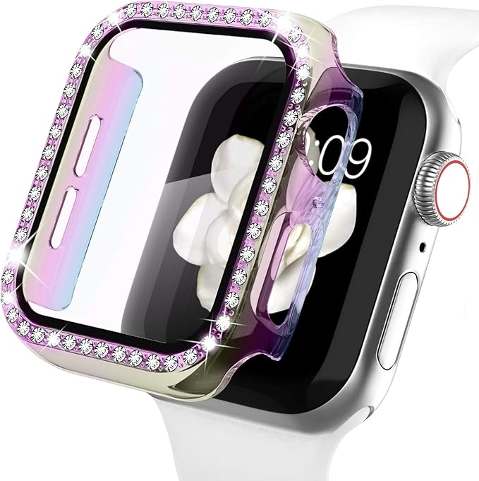 Recoppa Compatible for Apple Watch Case with Screen Protector for Apple Watch 44mm Series 6/5/4/SE, Bling Crystal Diamond Rhinestone Ultra-Thin Bumper Full Cover Protective Case for Women Girls iWatch by Recoppa