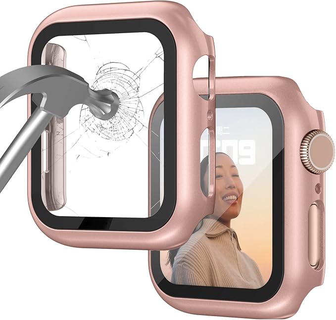 Case Compatible with Apple Watch 44MM Series 6/5/4/SE with Built-in Tempered Glass Screen Protector, All-Around Ultra-Thin Bumper Full Cover Hard PC Protective Case for iWatch, Rosegold by AdepoyAppleWatchAccessories