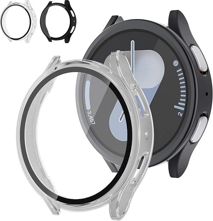 2 Pack Case With Tempered Glass for Samsung Galaxy Watch 7 Screen Protector 44mm Men Women,Hard PC Overall Protection Anti-Slip Scratch-Resistant Cover for Samsung Galaxy Watch 7 Case 44mm Accessories by Wowstrap
