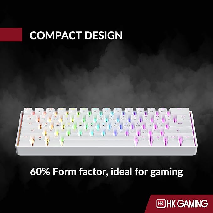 HK GAMING GK61 SE 60% | Mechanical Gaming Keyboard | 61 Keys Multi Color RGB LED Backlit for PC/Mac Gamer | US Layout (White, Mechanical Speed Silver) - Image 6